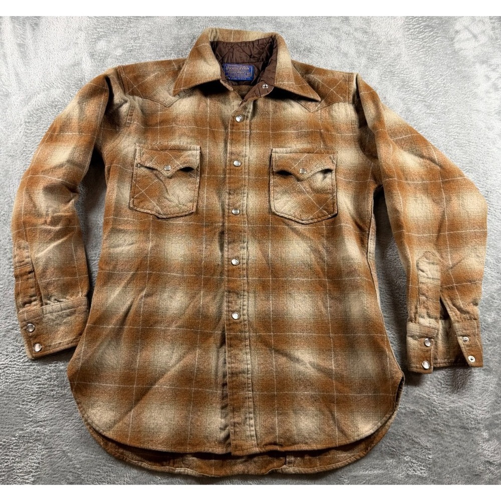 Vtg Pendleton Western Shirt Mens M Small Wool Plaid Pearl Snap USA